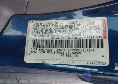 2001 Toyota Celica Gt из США, поврежденный, VIN JTDDR32T510098010